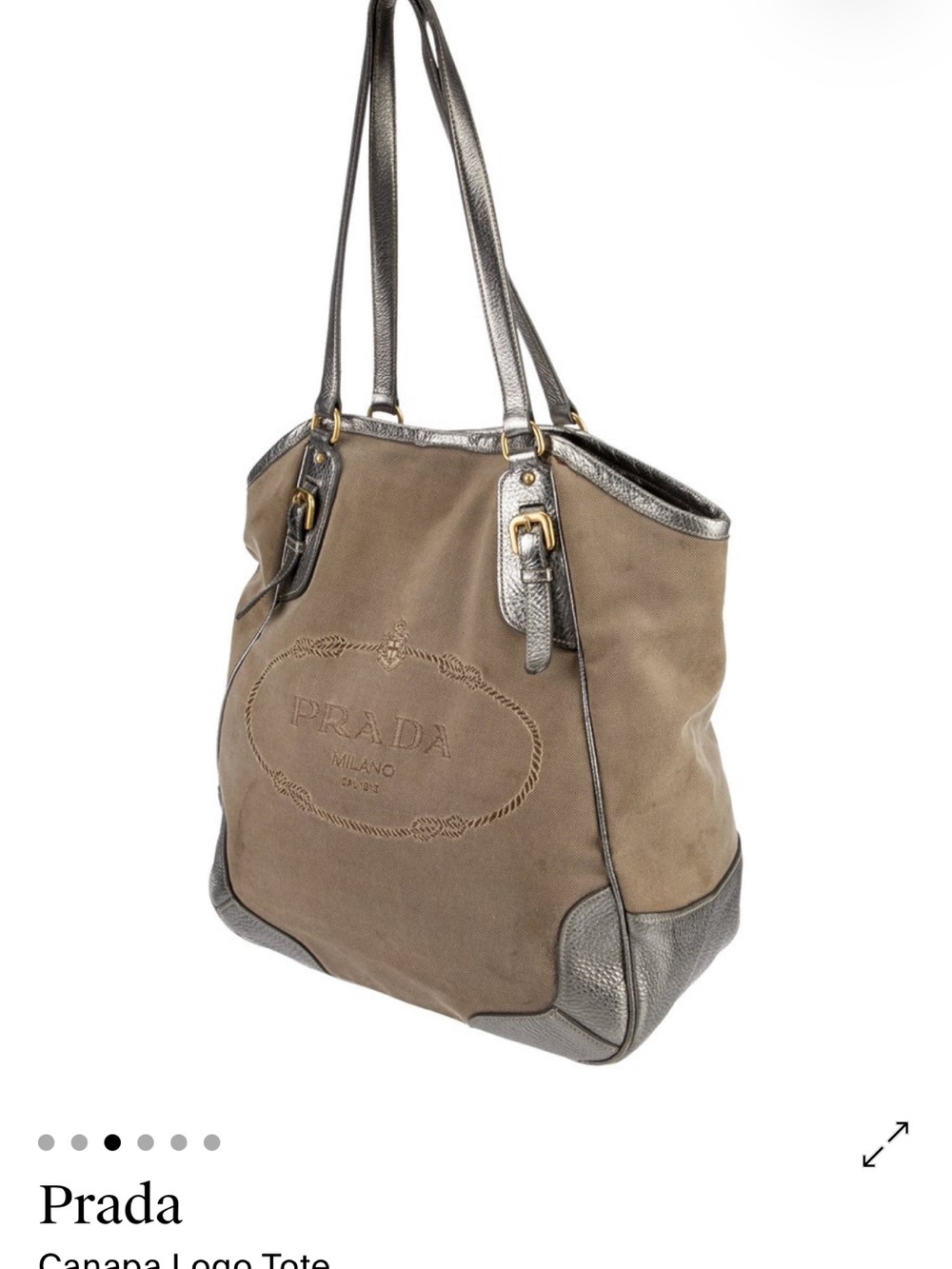 Prada Taupe Canvas Tote with Silver Leather Trim - Picture 3 of 8